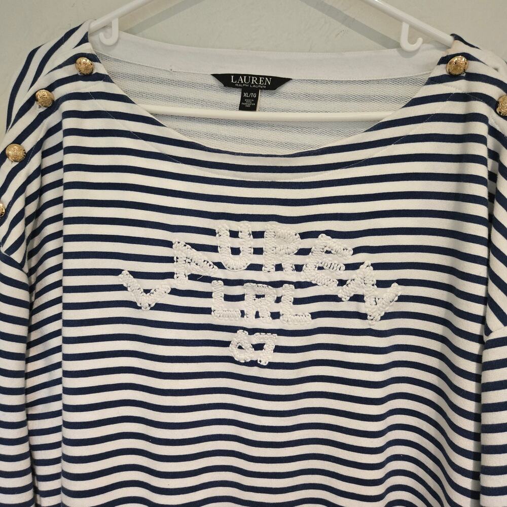 LRL Ralph Lauren Striped French Terry Top XL | Coastal Chic Nautical Boatneck - Picture 4 of 8